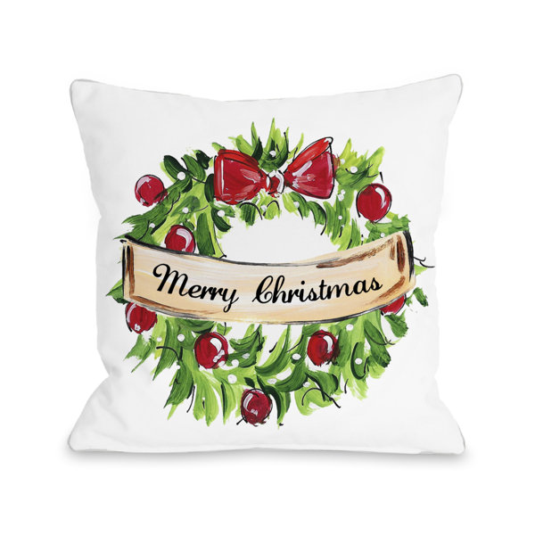 One Bella Casa Christmas Wreath Throw Pillow & Reviews Wayfair